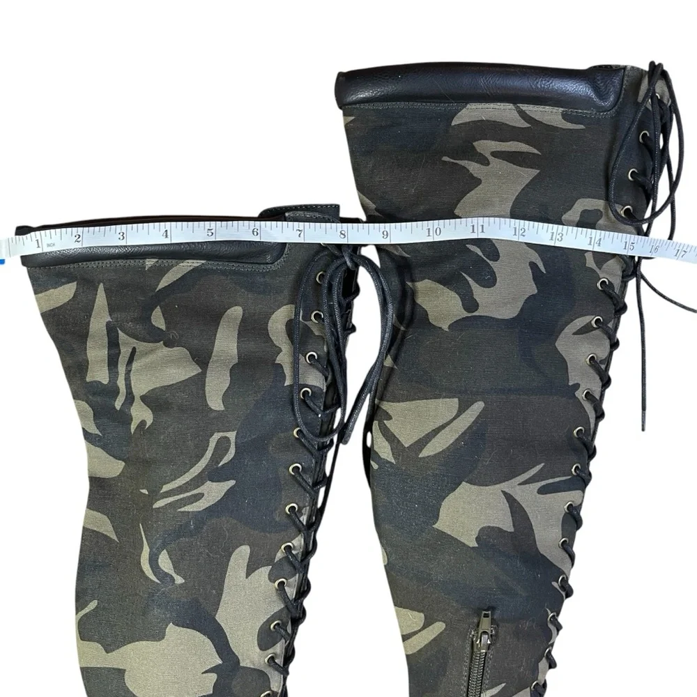 Over The Knee Camo Heels Lace Up‎ Boots | Clubwear Statement Shoes